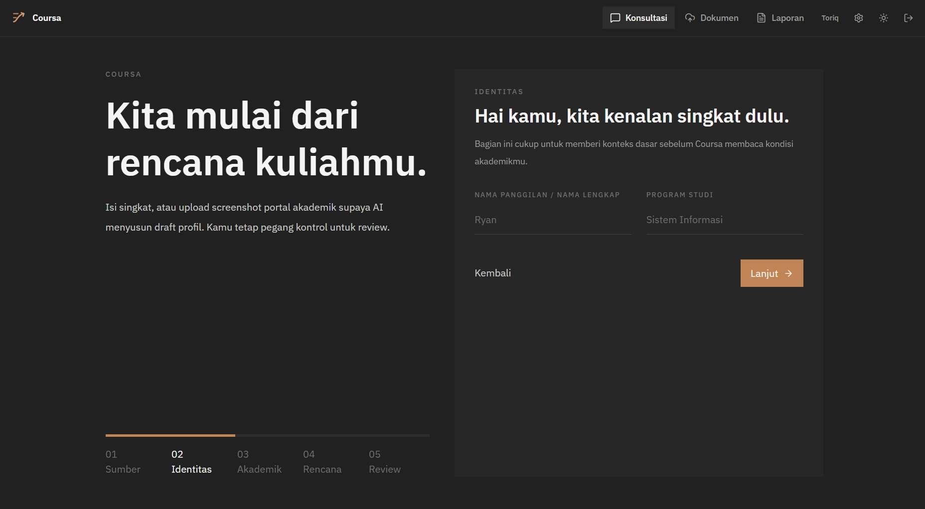 Coursa interface screenshot 3